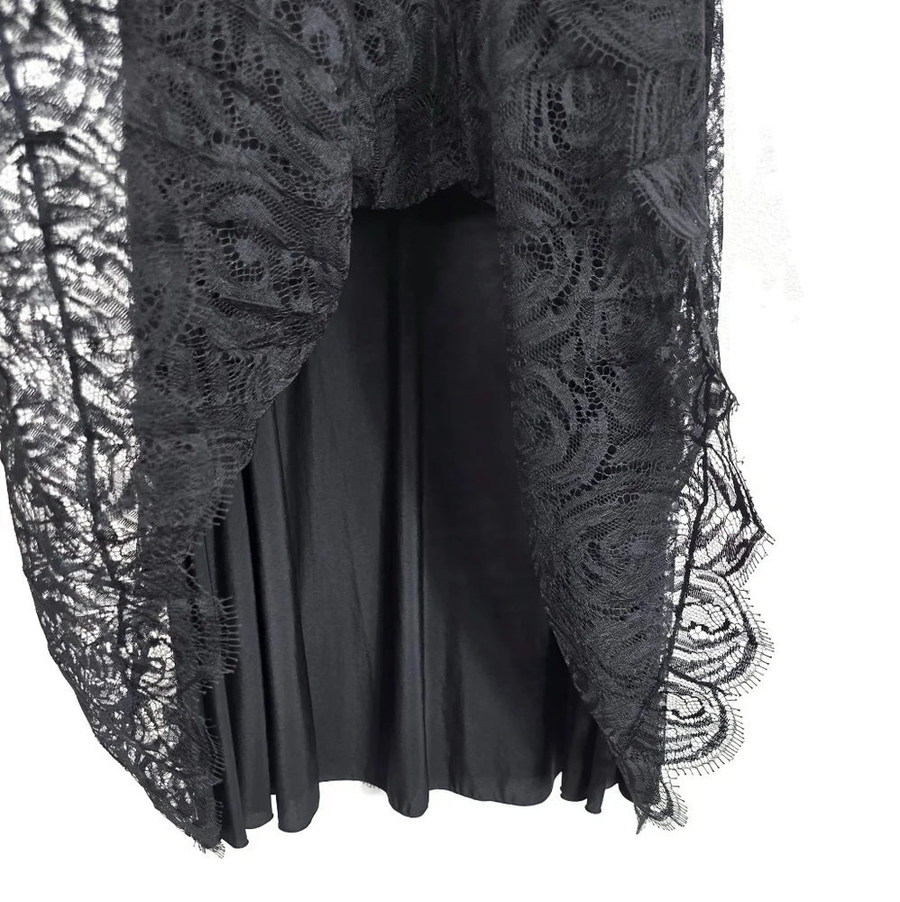Vintage Escada Pleated Lace Skirt Scalloped Hem US 6 Black